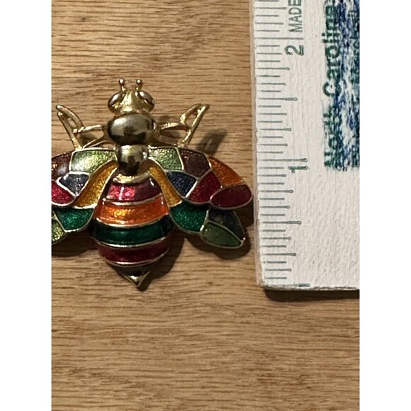 Don-Lin Gold Tone Enamel Bee Wasp Fly Insect Brooch Pin Signed Colorful - Picture 9 of 9